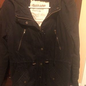 Black parka coat.  Sherpa lined